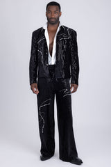 Barabas Wholesale Men's Rhinestone Striped Pearls Sequins Suit 5ESU01 Black