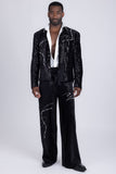 Barabas Wholesale Men's Rhinestone Striped Pearls Sequins Suit 5ESU01 Black