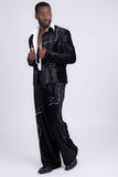 Barabas Wholesale Men's Rhinestone Striped Pearls Sequins Suit 5ESU01 Black