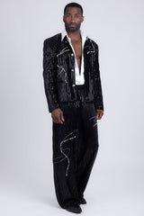 Barabas Wholesale Men's Rhinestone Striped Pearls Sequins Suit 5ESU01 Black