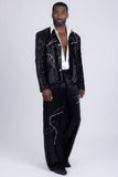 Barabas Wholesale Men's Rhinestone Striped Pearls Sequins Suit 5ESU01 Black