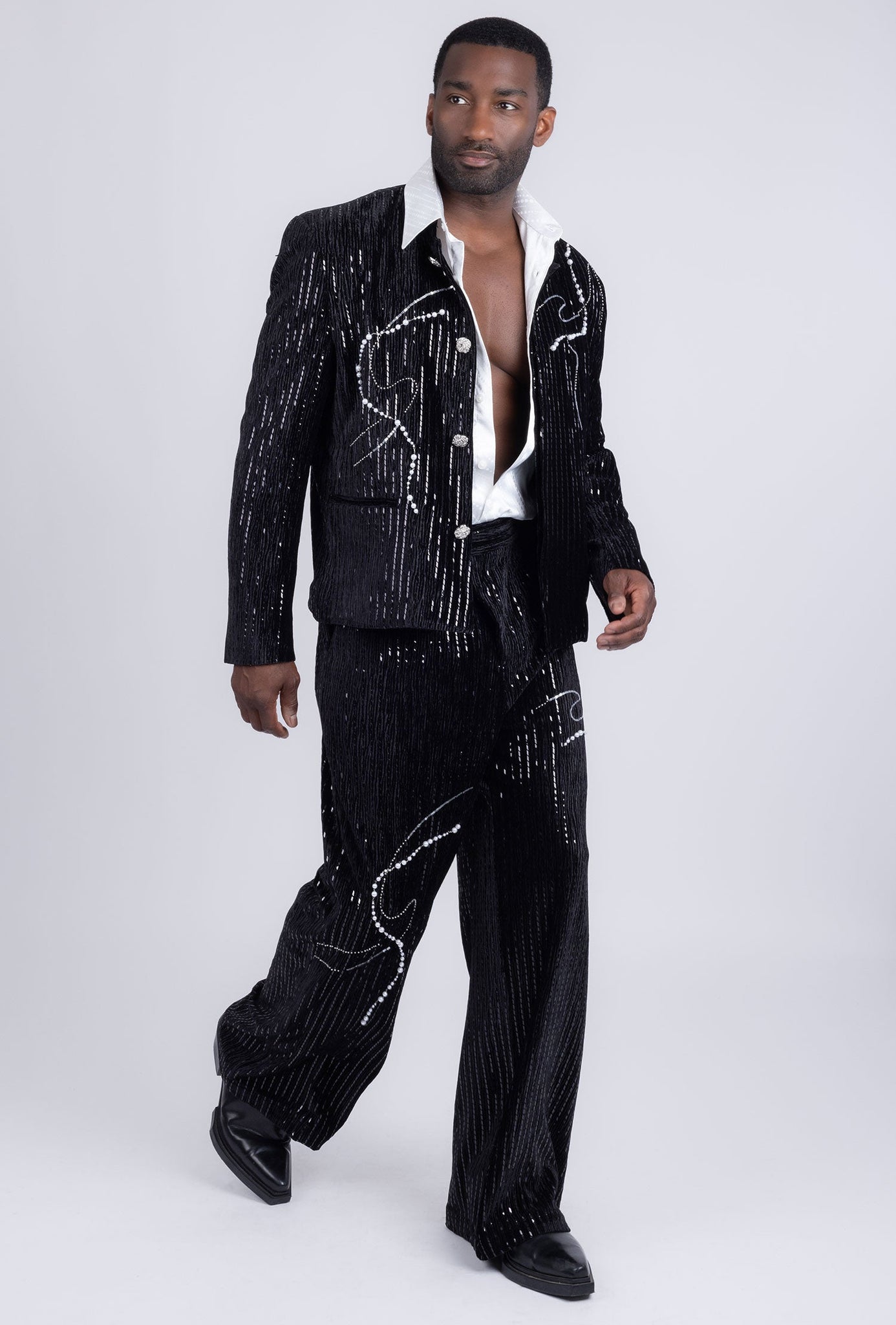 Barabas Wholesale Men's Rhinestone Abstract Pattern Pearls Sequins Suit ...