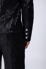 Barabas Wholesale Men's Rhinestone Abstract Pattern Pearls Sequins Suit 5ESU01 Black 