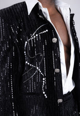 Barabas Wholesale Men's Rhinestone Abstract Pattern Pearls Suit 5ESU01 Black