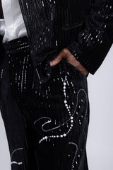 Barabas Wholesale Men's Rhinestone Abstract Pattern Pearls Suit 5ESU01 Silver