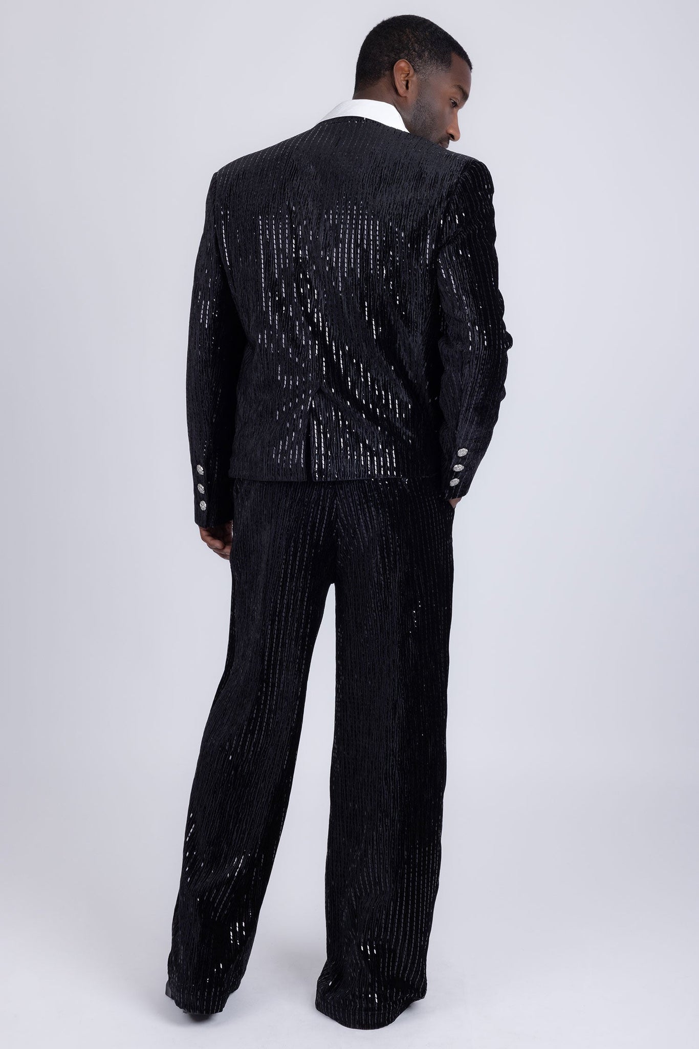 Barabas Wholesale Men's Rhinestone Striped Pearls Sequins Suit 5ESU01 Black