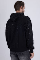 Barabas Wholesale Men's Hooded Rhinestone Stretch Cardigan Sweater 5HD01 Black 