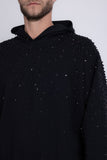 Barabas Wholesale Men's Hooded Rhinestone Stretch Cardigan Sweater 5HD01 Black 