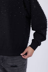Barabas Wholesale Men's Hooded Rhinestone Stretch Cardigan Sweater 5HD01 Black 