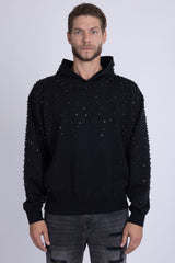 Barabas Wholesale Men's Hooded Rhinestone Stretch Cardigan Sweater 5HD01 Black 
