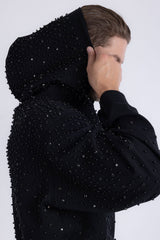 Barabas Wholesale Men's Hooded Rhinestone Stretch Cardigan Sweater 5HD01 Black 
