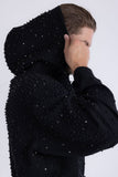 Barabas Wholesale Men's Hooded Rhinestone Stretch Cardigan Sweater 5HD01 Black 