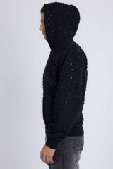 Barabas Wholesale Men's Hooded Rhinestone Stretch Cardigan Sweater 5HD01 Black 