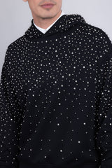 Barabas Wholesale Men's Hooded Rhinestone Stretch Cardigan Sweater 5HD01 Black Silver