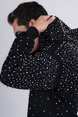 Barabas Wholesale Men's Hooded Rhinestone Stretch Cardigan Sweater 5HD01 Black Silver