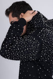 Barabas Men's Hooded Rhinestone Stretch Cardigan Sweater 5HD01 Black Silver