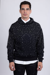 Barabas Men's Hooded Rhinestone Stretch Cardigan Sweater 5HD01 Black Silver