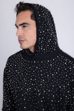 Barabas Wholesale Men's Hooded Rhinestone Stretch Cardigan Sweater 5HD01 Black Silver