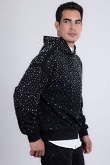 Barabas Men's Hooded Rhinestone Stretch Cardigan Sweater 5HD01 Black Silver