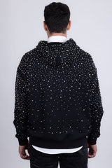 Barabas Men's Hooded Rhinestone Stretch Cardigan Sweater 5HD01 Black Silver