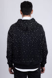 Barabas Men's Hooded Rhinestone Stretch Cardigan Sweater 5HD01 Black Silver