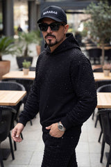 Barabas Wholesale Men's Hooded Rhinestone Stretch Cardigan Sweater 5HD01 Black