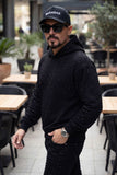 Barabas Men's Hooded Rhinestone Stretch Cardigan Sweater 5HD01 Black