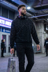 Barabas Wholesale Men's Hooded Rhinestone Stretch Cardigan Sweater 5HD01 Black Silver