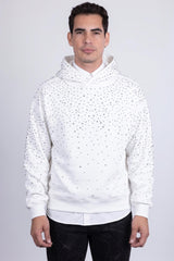 Barabas Men's Hooded Rhinestone Stretch Cardigan Sweater 5HD01 White Silver