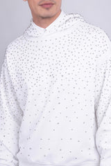 Barabas Men's Hooded Rhinestone Stretch Cardigan Sweater 5HD01 White Silver