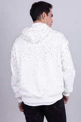Barabas Men's Hooded Rhinestone Stretch Cardigan Sweater 5HD01 White Silver