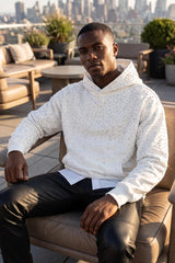 Barabas Men's Hooded Rhinestone Stretch Cardigan Sweater 5HD01 White Silver