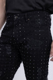 Barabas Wholesale Men's Rhinestone Denim Casual Washed Jeans 5JES01 Black Gun Metal