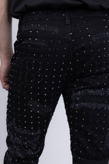 Barabas Wholesale Men's Rhinestone Denim Casual Washed Jeans 5JES01 Black Gun Metal