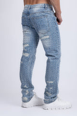 Barabas Wholesale Men's Rhinestone Denim Casual Washed Jeans 5JES01 Light Blue