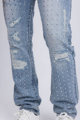 Barabas Wholesale Men's Rhinestone Denim Casual Washed Jeans 5JES01 Light Blue