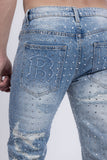 Barabas Wholesale Men's Rhinestone Denim Casual Washed Jeans 5JES01 Light Blue