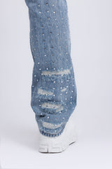 Barabas Wholesale Men's Rhinestone Denim Casual Washed Jeans 5JES01 Light Blue
