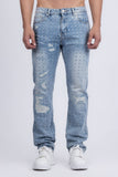Barabas Wholesale Men's Rhinestone Denim Casual Washed Jeans 5JES01 Light Blue