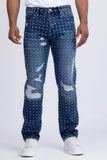 Barabas Wholesale Men's Rhinestone Denim Casual Washed Jeans 5JES01 Blue
