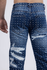 Barabas Wholesale Men's Rhinestone Denim Casual Washed Jeans 5JES01 Blue
