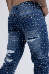 Barabas Wholesale Men's Rhinestone Denim Casual Washed Jeans 5JES01 Blue