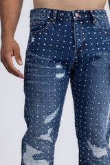Barabas Wholesale Men's Rhinestone Denim Casual Washed Jeans 5JES01 Blue
