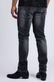 Barabas Wholesale Men's Rhinestone Ripped Denim Washed Stretch Jeans 5JES02 Black SIlver