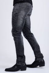 Barabas Men's Rhinestone Ripped Denim Washed Stretch Jeans 5JES02 Black SIlver