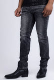 Barabas Wholesale Men's Rhinestone Ripped Denim Washed Stretch Jeans 5JES02 Black SIlver
