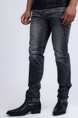 Barabas Men's Rhinestone Ripped Denim Washed Stretch Jeans 5JES02 Black SIlver