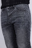 Barabas Wholesale Men's Rhinestone Ripped Denim Washed Stretch Jeans 5JES02 Black Silver
