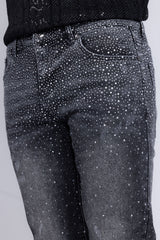 Barabas Men's Rhinestone Ripped Denim Washed Stretch Jeans 5JES02 Black Silver