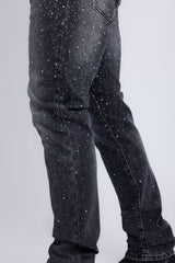 Barabas Men's Rhinestone Ripped Denim Washed Stretch Jeans 5JES02 Black Silver